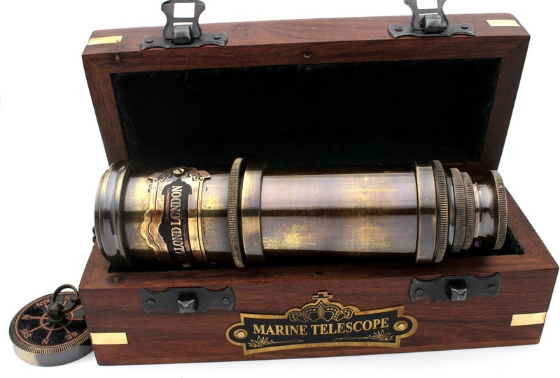 OCEAN REPLICAS 14 Inch Vintage Nautical Brass Telescope with Wood Box – Handheld Spyglass for Marine, Pirate, and Captain Use - Image 3